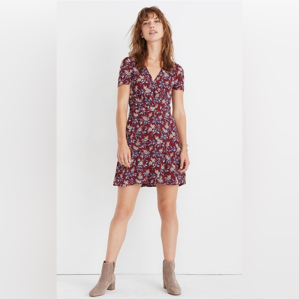 Madewell Wrap Front Mini Dress in Antique Flora - Size 8